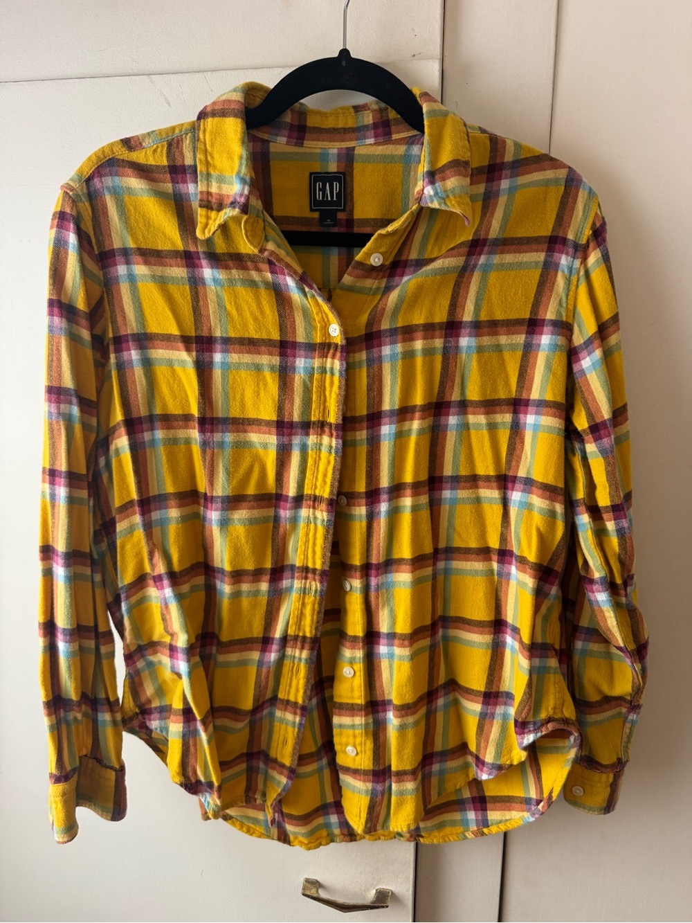 GAP Yellow Multicolor Plaid Button-Down Shirt